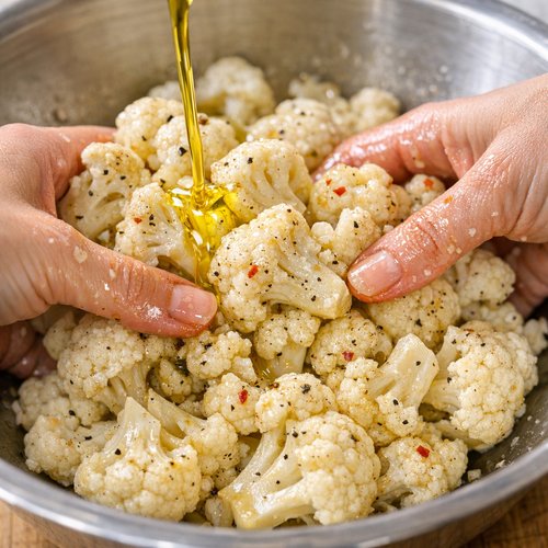 Step 2: Dress the Cauliflower with Oil and Seasonings